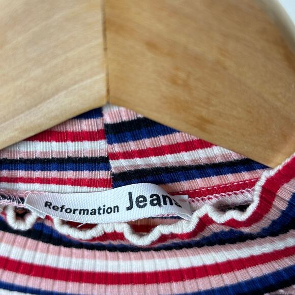 REFORMATION Mod Ribbed Mini Dress Striped Sz M {BB44} - Picture 5 of 6